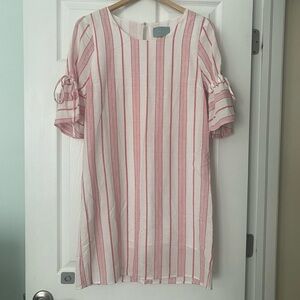 Skies Are Blue Pink and White Striped Tie-Detail Shift